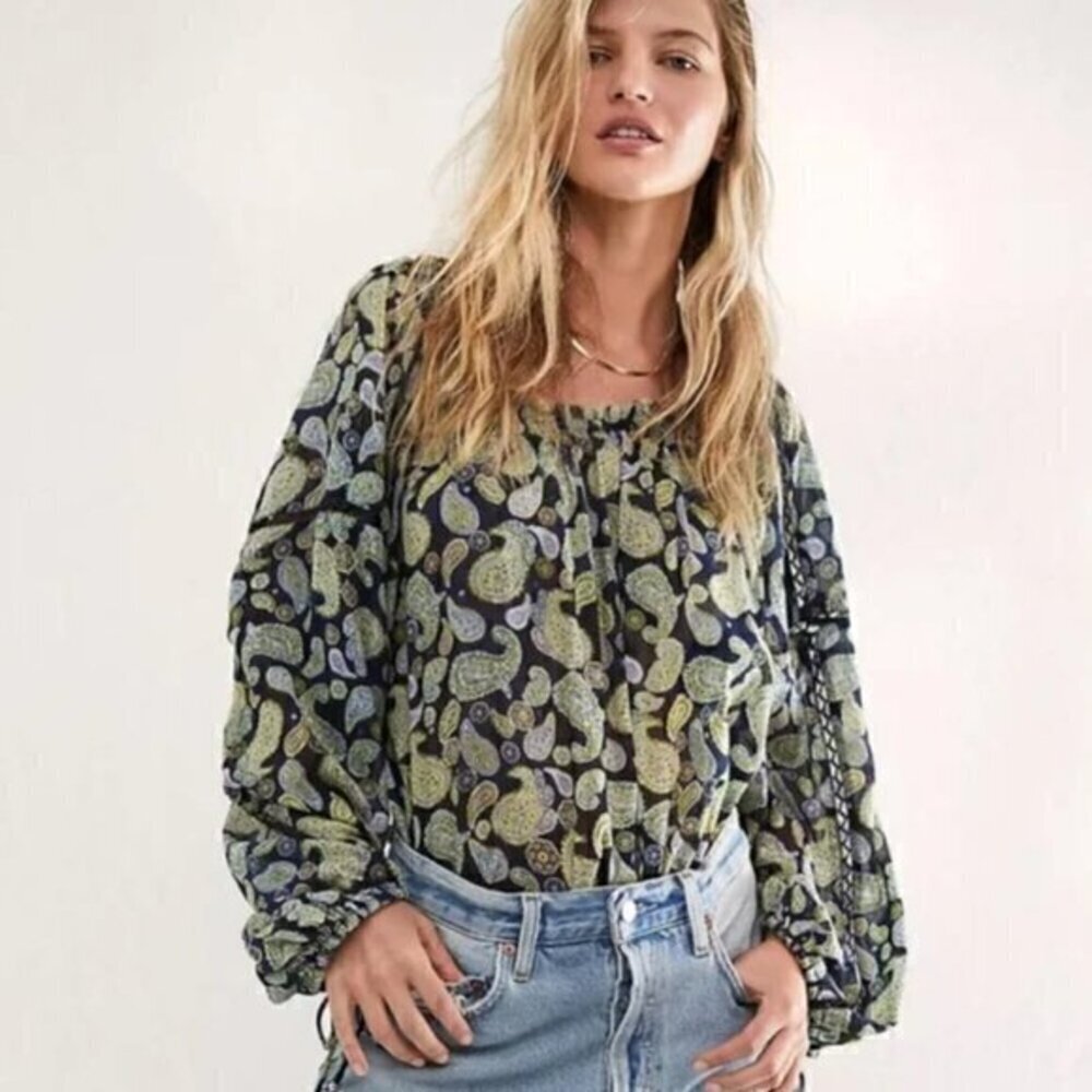 FREE People Paisley Green Bodysuit Size Small